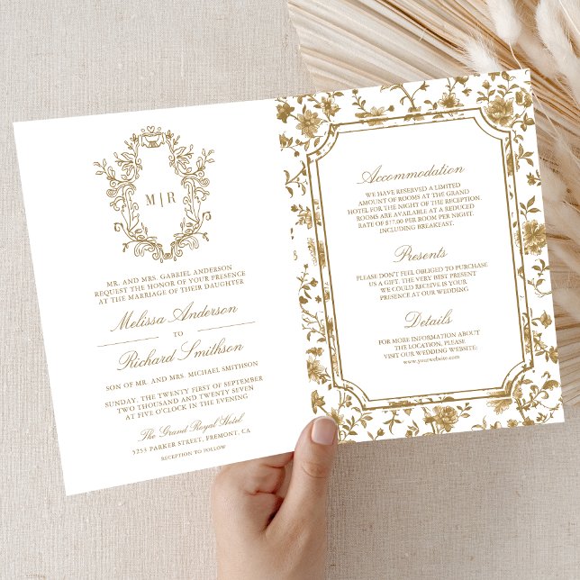 White and Gold Chinoiserie Crest QR Code Wedding Einladung (Von Creator hochgeladen)