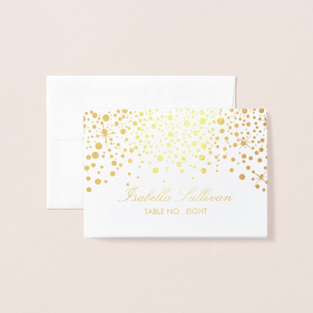 White and Gold Confetti Dots | PLATZKARTEN Folienkarte (Vorderseite mit Umschlag)