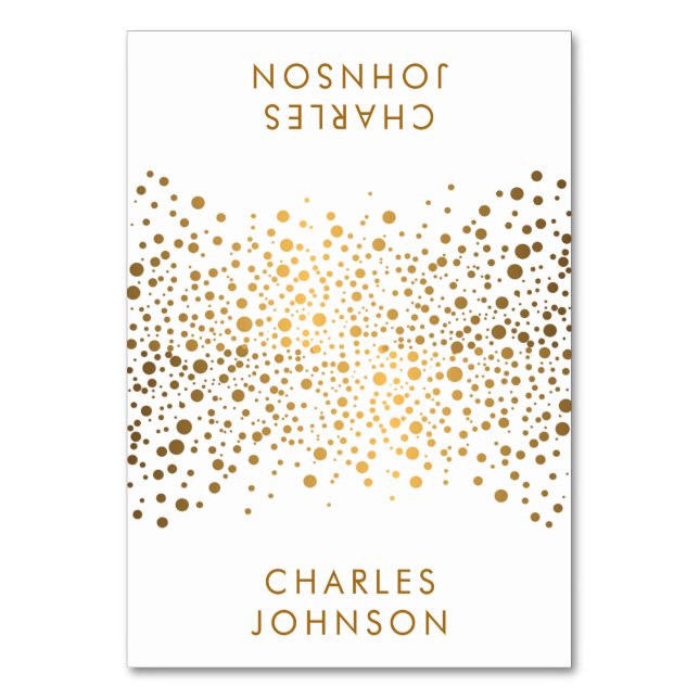White and Gold Confetti Dots | PLATZKARTEN Tischnummer (Vorderseite)