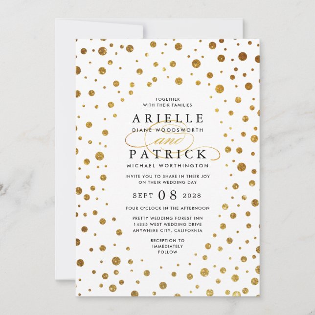 White and Gold Confetti Foil Einladungen für Hochz (Vorderseite)