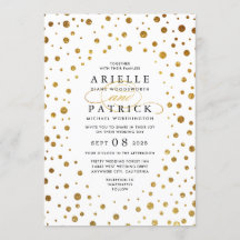 White and Gold Confetti Foil Einladungen für Hochz