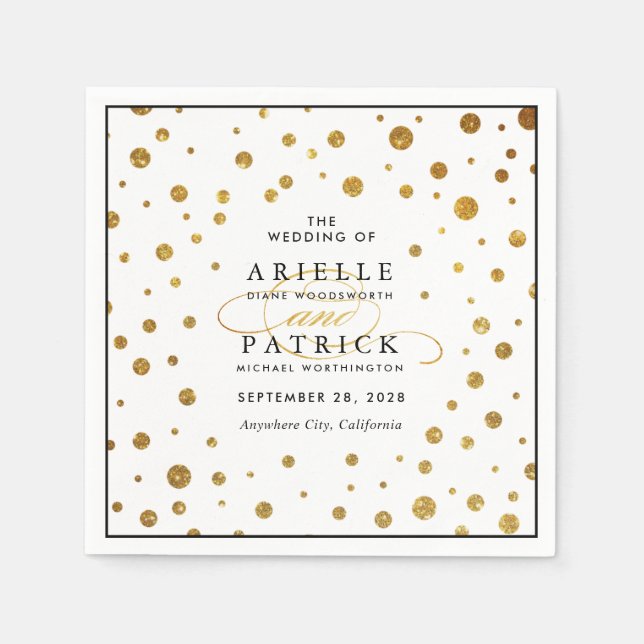 White and Gold Confetti Foil Wedding Napkins Serviette (Vorderseite)