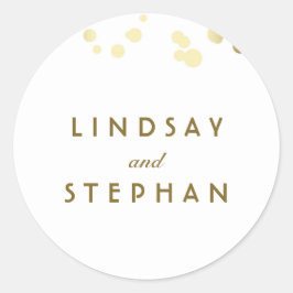White and Gold Confetti Wedding Runder Aufkleber