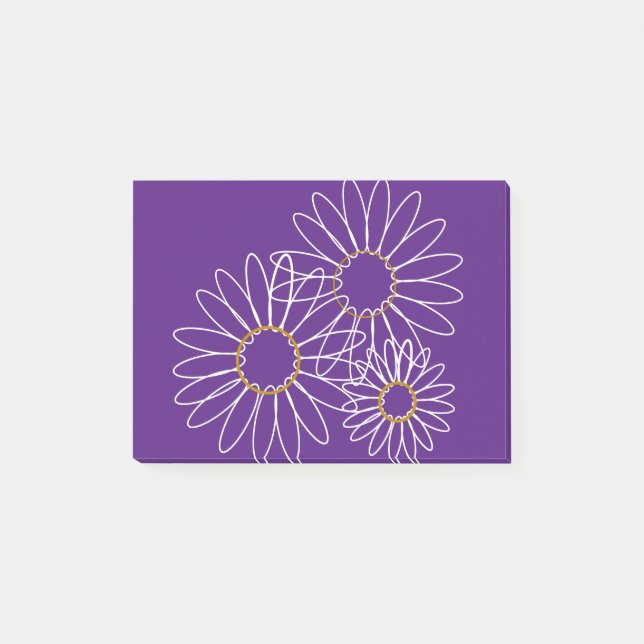 White and Gold Daisies Post-it Notes Klebezettel (Vorderseite)