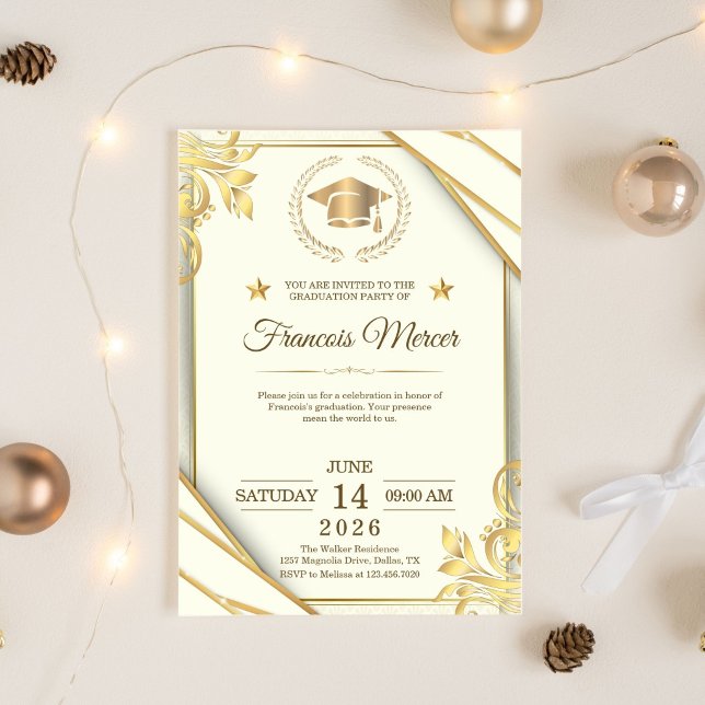 White and Gold Elegant Graduation Party Einladung (Graduation Invitation)