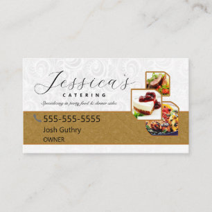 White and gold Elegante Catering Business Card Visitenkarte