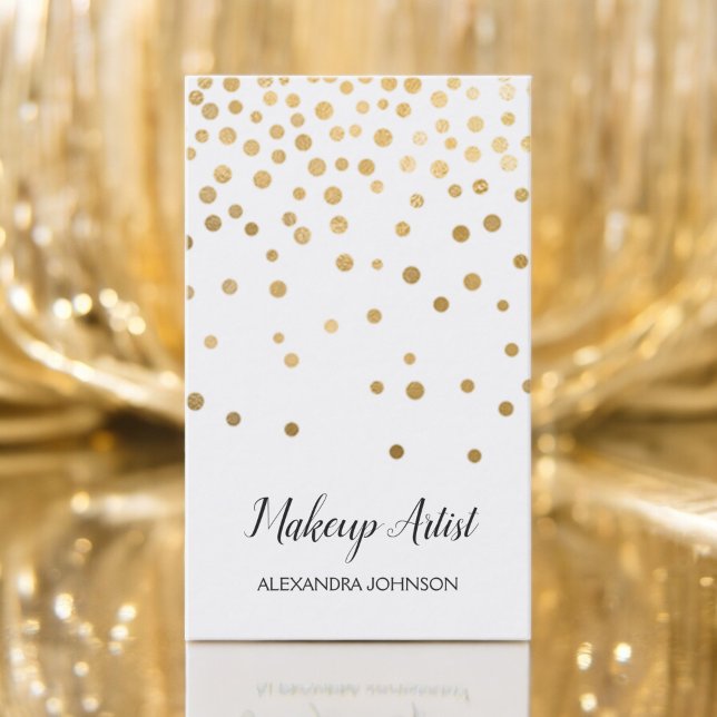 White and Gold Elegante Confetti Makeup Artist Visitenkarte (Von Creator hochgeladen)