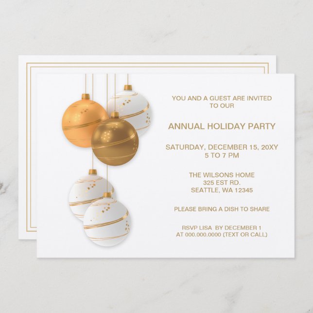 White and Gold Elegante Corporate Holiday Party Einladung (Vorne/Hinten)
