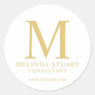 White and Gold elegante Monogram Business Runder Aufkleber