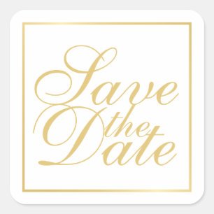White and Gold Elegante Wedding Save the Date Quadratischer Aufkleber