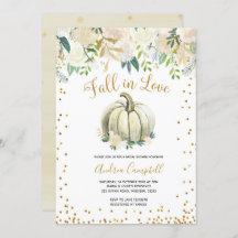 White and Gold Fall in Liebe Brautparty Einladung