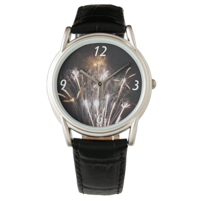 White and Gold Fireworks I Patriotic Celebration Armbanduhr (Vorderseite)