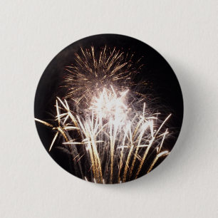 White and Gold Fireworks I Patriotic Celebration Button