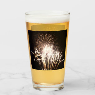 White and Gold Fireworks I Patriotic Celebration Glas
