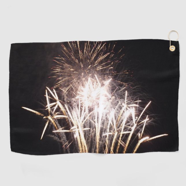 White and Gold Fireworks I Patriotic Celebration Golfhandtuch (Horizontal)