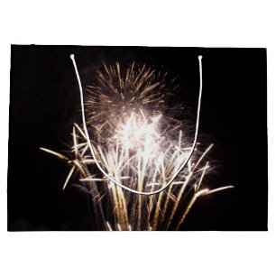 White and Gold Fireworks I Patriotic Celebration Große Geschenktüte