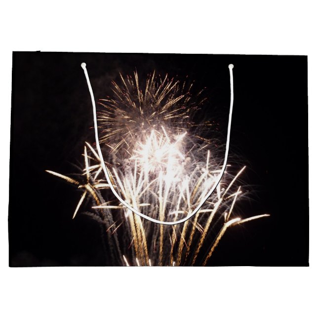 White and Gold Fireworks I Patriotic Celebration Große Geschenktüte (Rückseite)