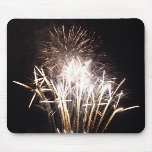 White and Gold Fireworks I Patriotic Celebration Mousepad