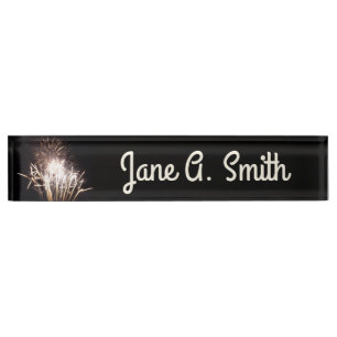 White and Gold Fireworks I Patriotic Celebration Namensplakette