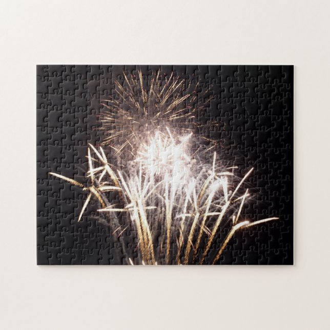 White and Gold Fireworks I Patriotic Celebration Puzzle (Horizontal)