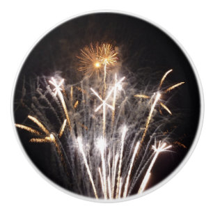 White and Gold Fireworks II Patriotic Celebration Keramikknauf