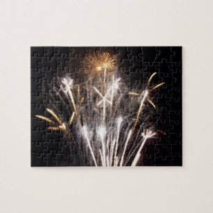 White and Gold Fireworks II Patriotic Celebration Puzzle