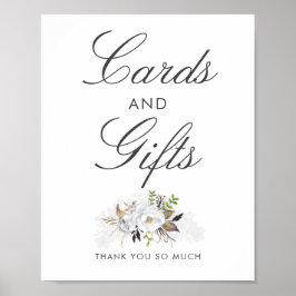 White and Gold Floral Wedding Cards and Gifts Sign Poster