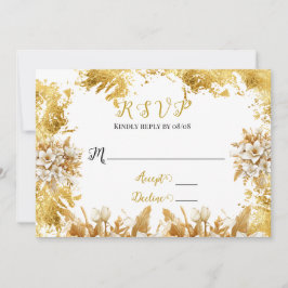 White and Gold Florals Wedding RSVP Cards Einladung