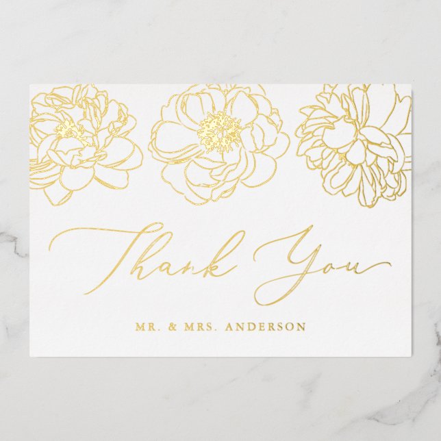 White and Gold Foil Floral Wedding Dankeschön Kart Folieneinladung (Vorderseite)