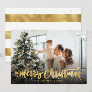 White and Gold Foil Frohe Weihnachtsfoto Karten