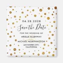 White and Gold Foil Wedding Save the Date Magnete