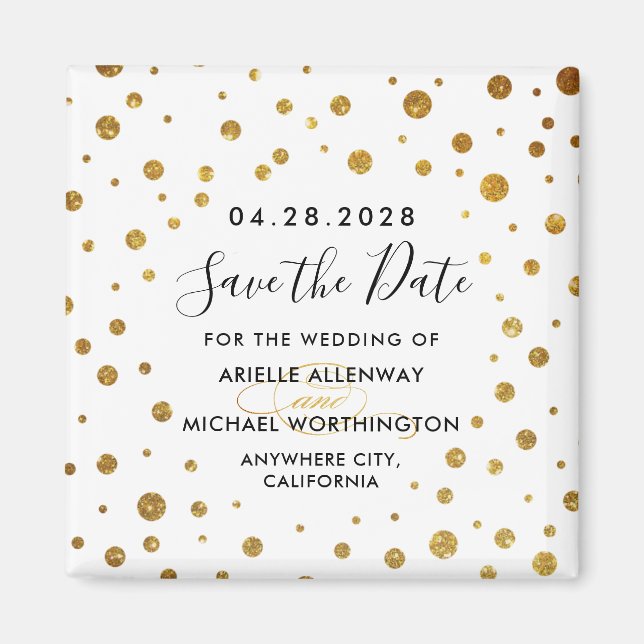 White and Gold Foil Wedding Save the Date Magnete (Vorne)