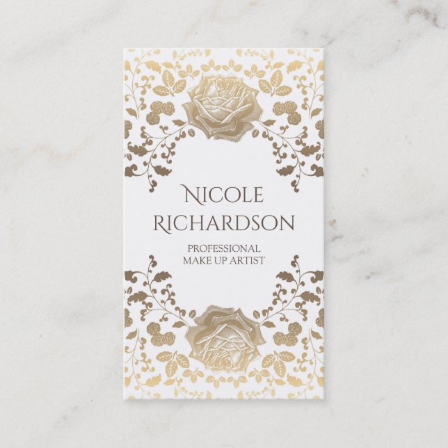 White and Gold Foliage Elegante Schönheit Vintag Visitenkarte (Vorderseite)
