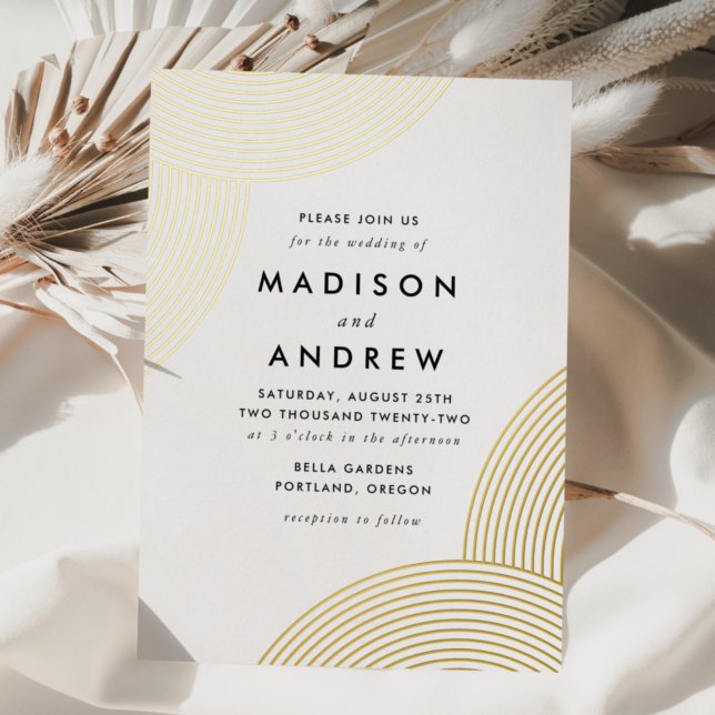 White and Gold Geometric Wedding Folieneinladung (Von Creator hochgeladen)
