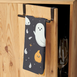 White and Gold Ghosts Stars Black Halloween Geschirrtuch