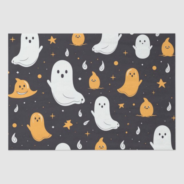 White and Gold Ghosts Stars Black Halloween Seidenpapier (Vorderseite)