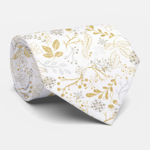 White and Gold Glittery Nordic Pattern Krawatte