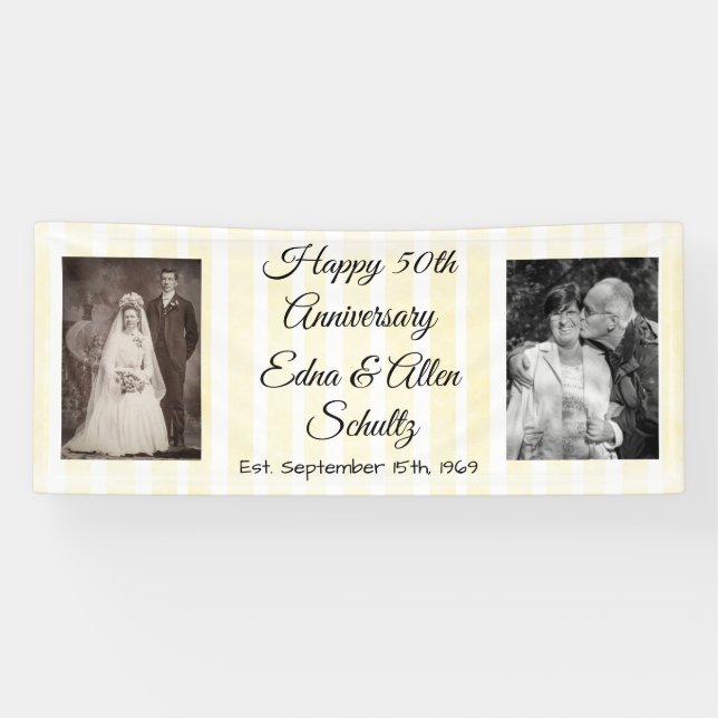 White and Gold Happy 50th Anniversary Banner (Horizontal)