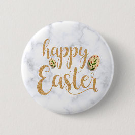 White and Gold Happy Oaster Elegante Button