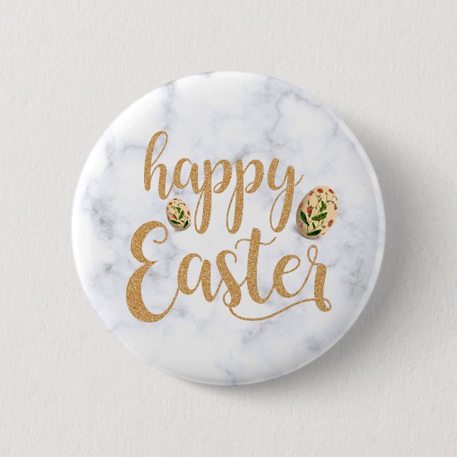 White and Gold Happy Oaster Elegante Button (Vorderseite)