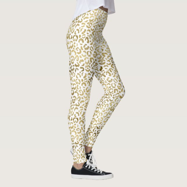 White and Gold Leopard Print Leggings (Rechts)