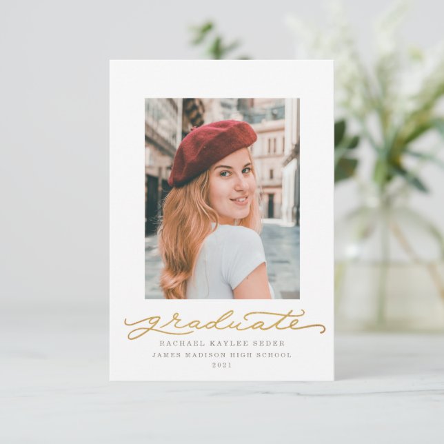 White and Gold Millennium Script Einladung (Stehend Vorderseite)