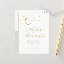 White and Gold Modern Minimal Celestial Rett Date Postkarte