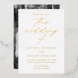 White and Gold Moderne Elegance Foto Hochzeit Folieneinladung