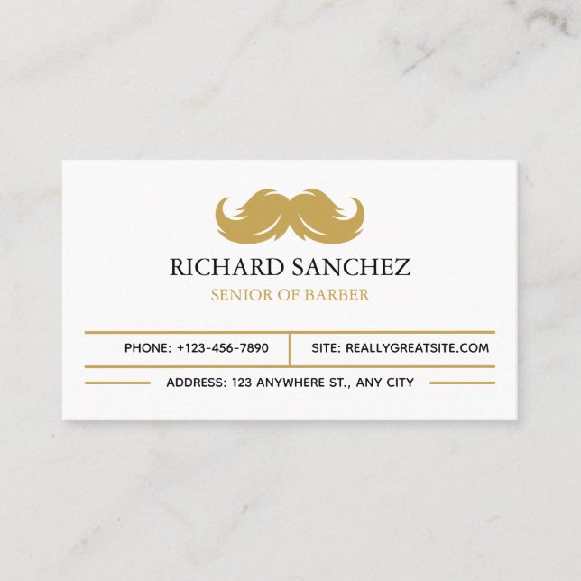 White and Gold Morden Berber Shop  Visitenkarte (Vorderseite)