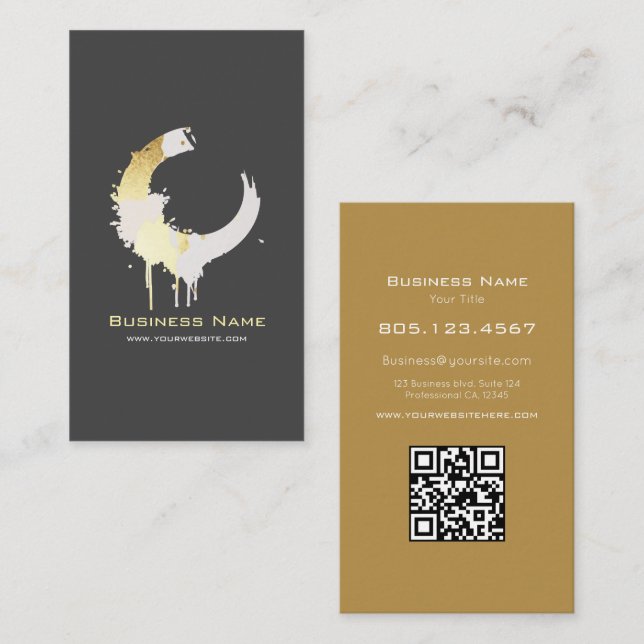 White and Gold Paint Swirl Design – Custom Visitenkarte (Vorne/Hinten)