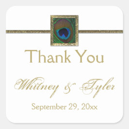 White and Gold Peacock Feather Wedding Sticker