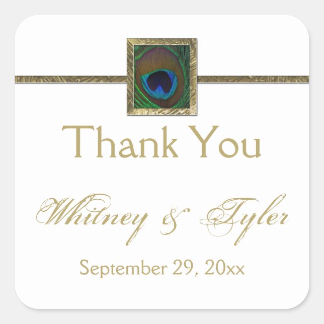 White and Gold Peacock Feather Wedding Sticker (Vorderseite)