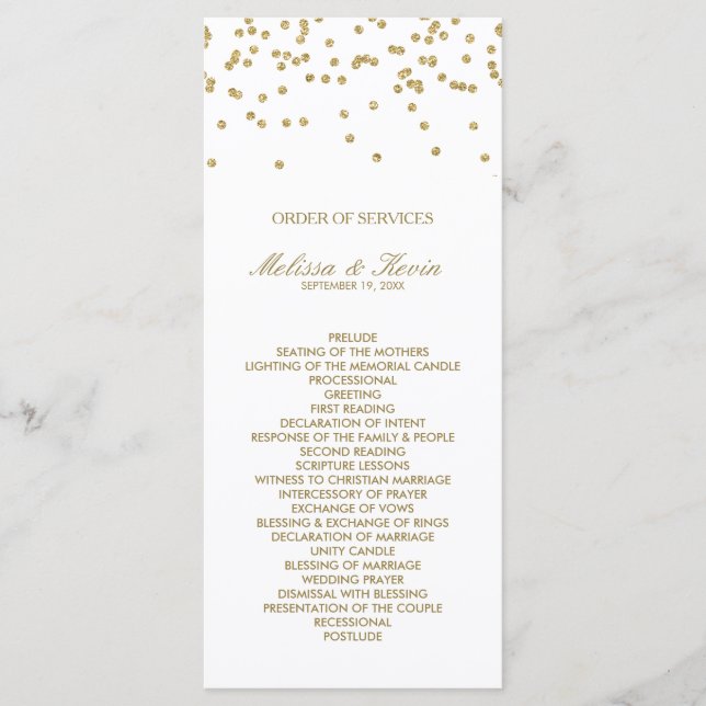 White and Gold Polka-Dots Order of Services Programm (Vorderseite)