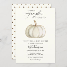 White and Gold Pumpkin Baby Shower Einladung